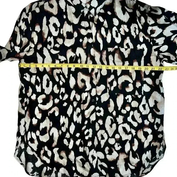100% linen leopard print button down oversized top nwot size xs fits like M - Picture 9 of 10